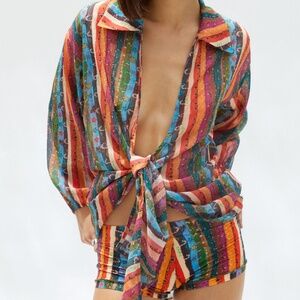 ***ISO*** Beatriz Tie Front Lumiere Printed Chiffon Cover Up